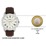 Fossil Grant Chronograph White Dial Brown Leather Strap Watch for Men - FS4735