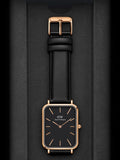 Daniel Wellington Quadro Black Dial Black Leather Strap Watch For Women  - DW00100449