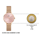 Daniel Wellington Petite Melrose Pink Dial Rose Gold Mesh Strap Watch For Women - DW00100368