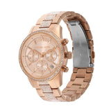 Michael Kors Ritz Chronograph Rose Gold Dial Rose Gold Steel Strap Watch For Women - MK6485