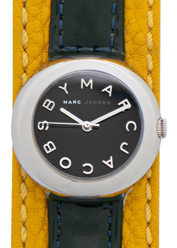 Marc Jacobs Black Dial Black Leather Strap Watch for Women - MBM1071