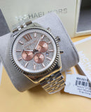 Michael Kors Lexington Chronograph Silver Dial Silver Steel Strap Watch for Men - MK8515