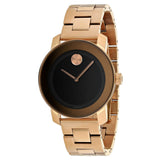 Movado Bold Black Dial Rose Gold Steel Strap Watch for Women - 3600463