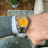 Citizen Tsuyosa Automatic Yellow Dial Silver Steel Strap Watch for Men - NJ0150-81Z