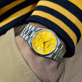 Citizen Tsuyosa Automatic Yellow Dial Silver Steel Strap Watch for Men - NJ0150-81Z