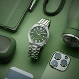 Citizen Tsuyosa Automatic Camouflage Green Dial Silver Steel Strap Watch For Men - NJ0159-86X