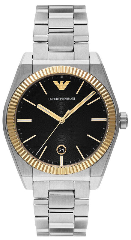 Emporio Armani Federico Black Dial Silver Steel Strap Watch for Men - AR80077