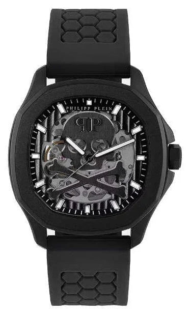 Philipp Plein High-Conic Automatic Black Dial Black Silicone Strap Watch for Men - PWRAA0923