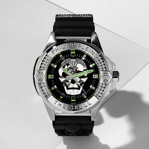 Philipp Plein The Skull Black Dial Black Silicone Strap Watch for Men - PWAAA0121