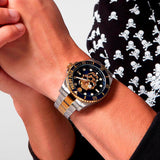 Philipp Plein The $kull Diver Blue Dial Silver With Gold Stainless Steel Strap Watch For Men- PWOAA0722