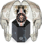 Philipp Plein The $kull Diver Black Dial Silver With Rose Gold Stainless Steel Strap Watch For Men- PWOAA0822