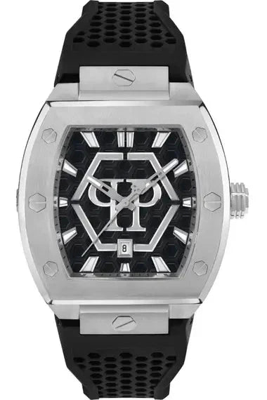 Philipp Plein Hexagon Phantom Black Dial Black Silicone Strap Watch For Men- PWPUA0524