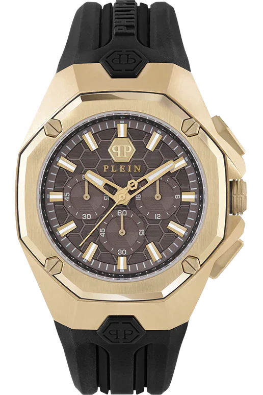Philipp Plein Hyper Sport Chronograph Brown Dial Black Silicone Strap Watch for Men - PWTBA0423
