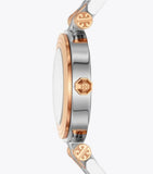 Tory Burch Classic T White Dial Two Tone Steel Strap Watch for Women - TBW9011