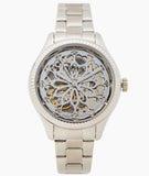 Fossil Rye Automatic Skeleton Silver Dial Silver Steel Strap Watch for Women - BQ3753