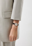 Emporio Armani Cleo Three-Hand Mother of Pearl Dial Black Leather Strap Watch For Women - AR11485