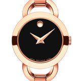 Movado Rondiro 22mm Black Dial Rose Gold Steel Strap Watch For Women - 0607065