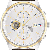 Tommy Hilfiger Weston Chronograph Silver Dial Brown Leather Strap Watch For Men - 1710501