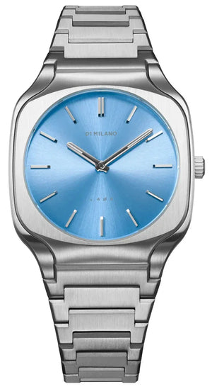 D1 Milano Square Maldives Sea Blue Dial Silver Steel Strap Watch for Men - D1-SQBJ05
