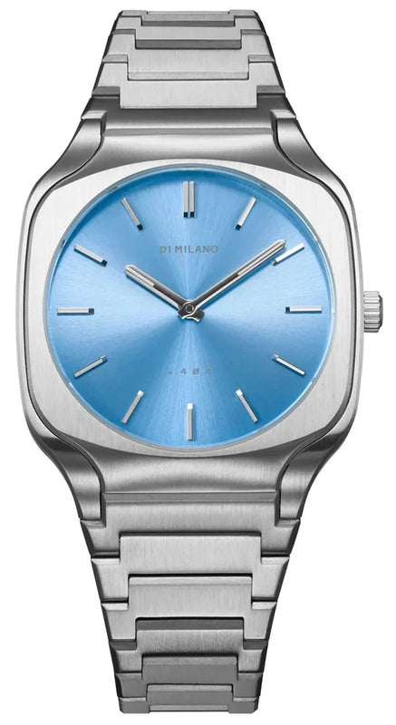 D1 Milano Square Maldives Sea Blue Dial Silver Steel Strap Watch for Men - D1-SQBJ05