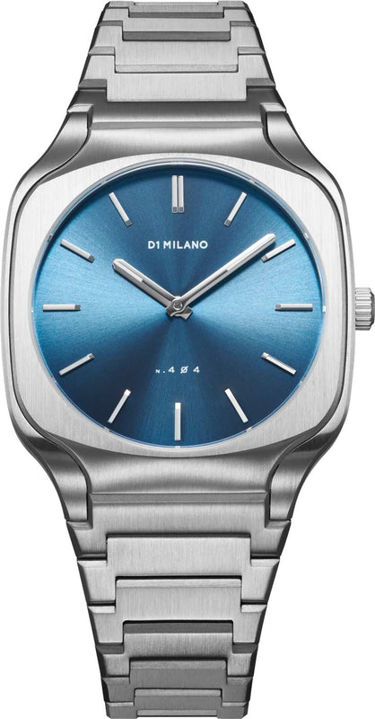 D1 Milano Square Caribbean Blue Dial Silver Steel Strap Watch for Men - D1-SQBJ07
