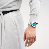 D1 Milano Square Caribbean Blue Dial Silver Steel Strap Watch for Men - D1-SQBJ07