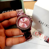 Guess Crown Jewel Diamonds Purple Dial Purple Steel Strap Watch for Women - GW0410L4