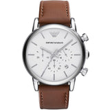 Emporio Armani Luigi Chronograph Silver Dial Brown Leather Strap Watch for Men - AR1846