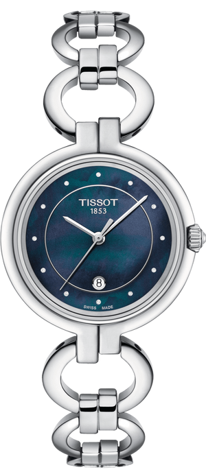 Tissot T Lady Flamingo Mother of Pearl Blue Dial Silver Steel Strap Watch for Women - T094.210.11.126.00