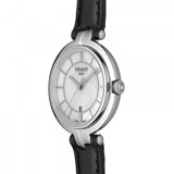 Tissot T Lady Flamingo Mother of Pearl White Dial Black Leather Strap Watch for Women - T094.210.16.111.00