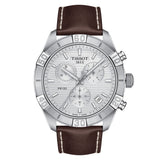 Tissot PR 100 Sport Quartz Chronograph Silver Dial Brown Leather Strap Watch For Men - T101.617.16.031.00