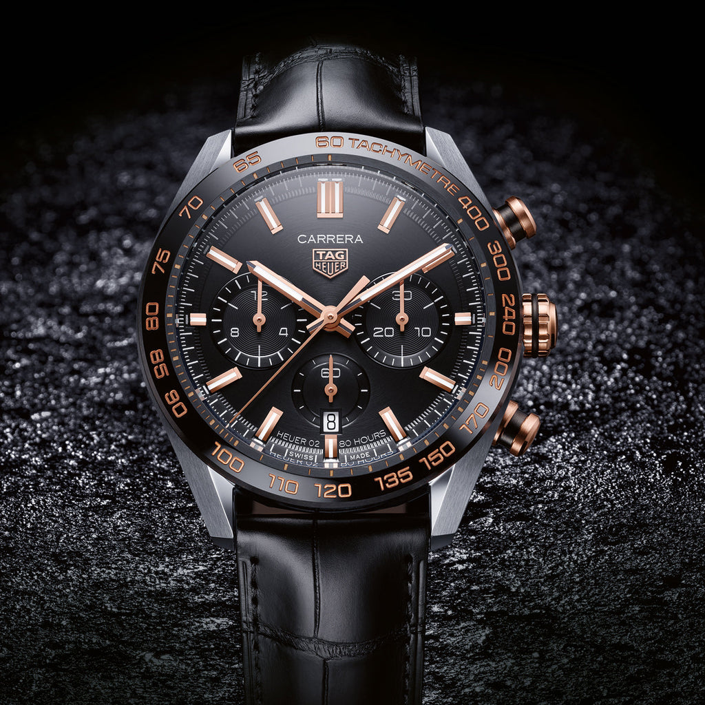 Tag Heuer Carrera Chronograph Black Dial Black Leather Strap Watch for Men - CBN2A5A.FC6481