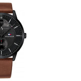 Tommy Hilfiger Hunter Black Dial Brown Leather Strap Watch for Men - 1791604