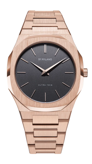 D1 Milano Ultra Thin Grey Dial Gold Steel Strap Watch for Men - D1-UTBJ08
