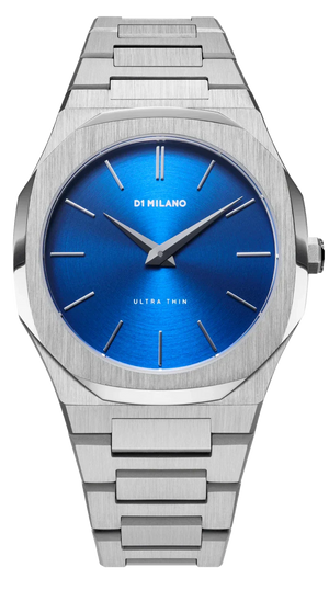 D1 Milano Ultra Thin Blue Dial Silver Steel Strap Watch for Men - D1-UTBJ09