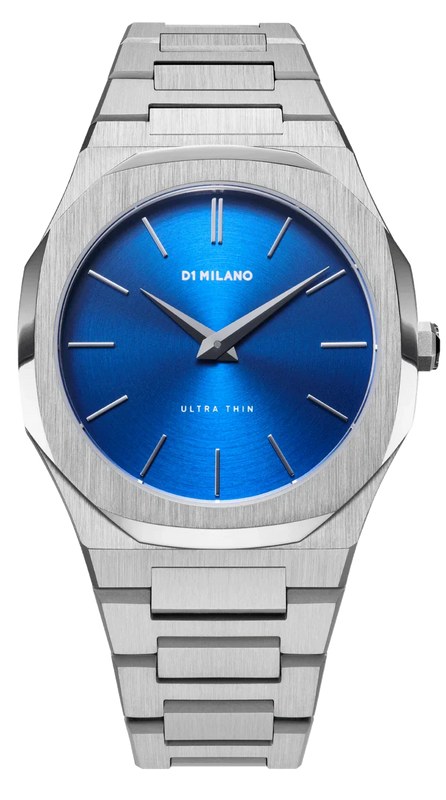 D1 Milano Ultra Thin Blue Dial Silver Steel Strap Watch for Men - D1-UTBJ09