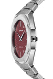 D1 Milano Ultra Thin Bordeaux Red Dial Silver Steel Strap Watch for Unisex - D1-UTBJ11