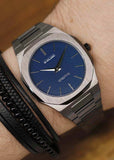 D1 Milano Ultra Thin Blue Dial Gray Steel Strap Watch for Men - D1-UTBJ12