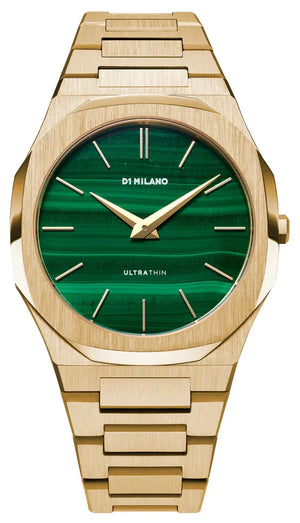 D1 Milano Ultra Thin Malachite Green Dial Gold Steel Strap Watch for Men - D1-UTBJ30