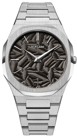 D1 Milano Ultra Thin Ashfield Black Dial Silver Steel Strap Watch for Men - D1-UTBJ32
