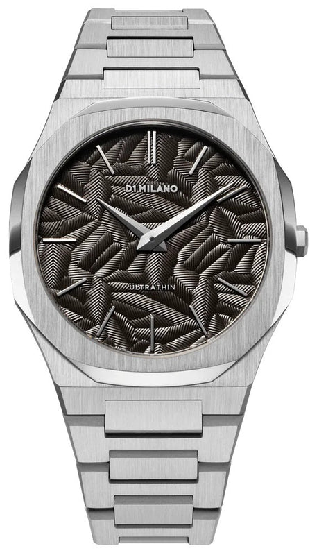 D1 Milano Ultra Thin Ashfield Black Dial Silver Steel Strap Watch for Men - D1-UTBJ32