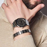 D1 Milano Ultra Thin Ashfield Black Dial Silver Steel Strap Watch for Men - D1-UTBJ32