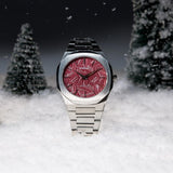 D1 Milano Ultra Thin Barn Red Dial Silver Steel Strap Watch for Men - D1-UTBJ33