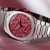 D1 Milano Ultra Thin Barn Red Dial Silver Steel Strap Watch for Men - D1-UTBJ33
