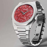 D1 Milano Ultra Thin Barn Red Dial Silver Steel Strap Watch for Men - D1-UTBJ33