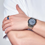 D1 Milano Ultra Thin Olympic Blue Dial Silver Steel Strap Watch for Men - D1-UTBJ35