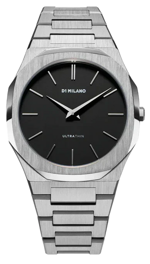 D1 Milano Ultra Thin Matte Black Dial Silver Steel Strap Watch for Men - D1-UTBJ40
