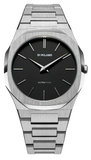 D1 Milano Ultra Thin Matte Black Dial Silver Steel Strap Watch for Men - D1-UTBJ40
