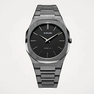D1 Milano Ultra Thin Re-Gun Black Dial Gray Steel Strap Watch for Men - D1-UTBJ41