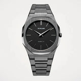 D1 Milano Ultra Thin Re-Gun Black Dial Gray Steel Strap Watch for Men - D1-UTBJ41